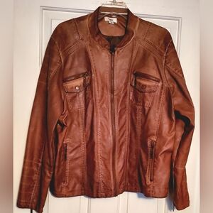 Faux leather bomber style jacket. Light brown..